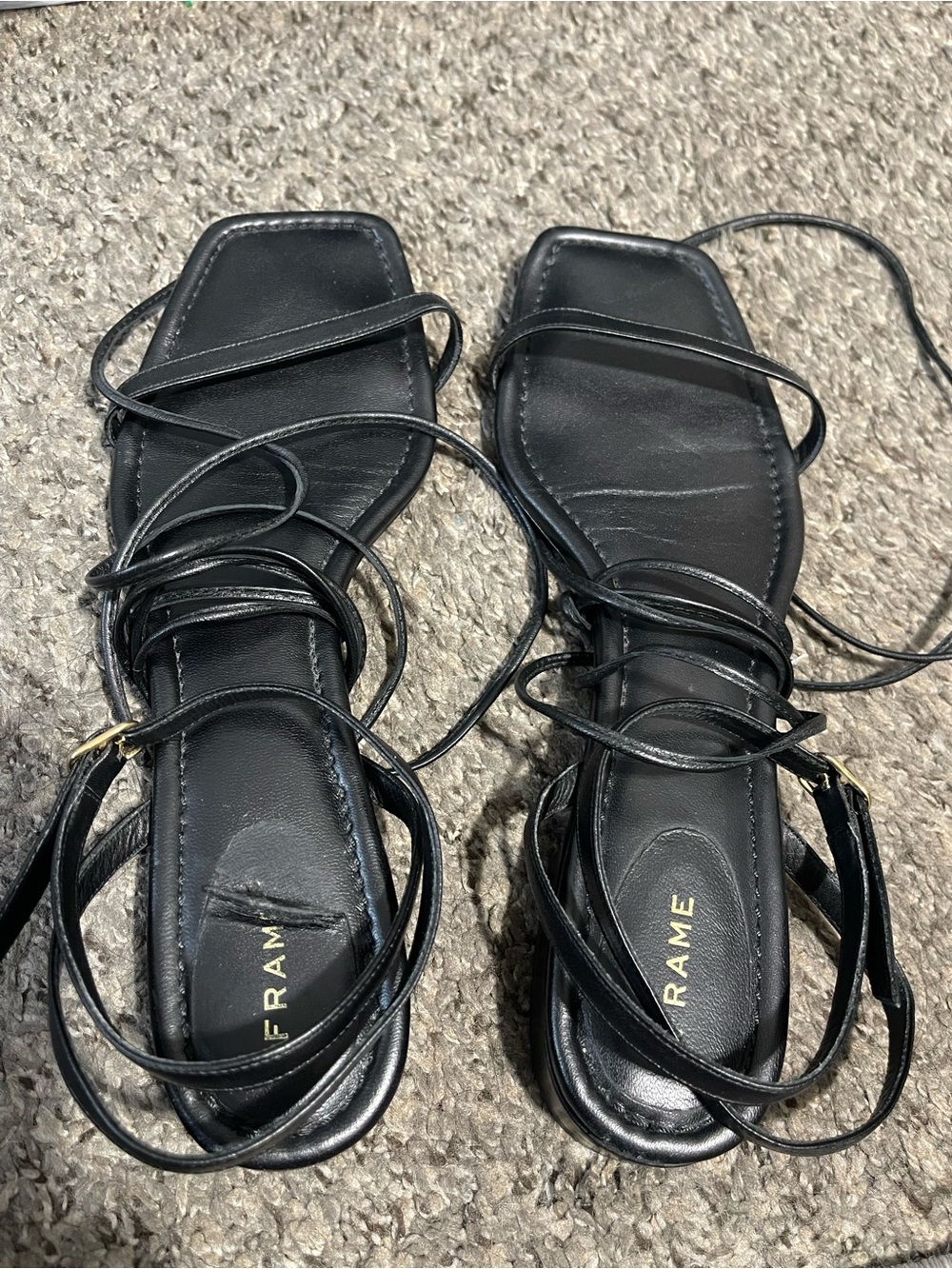 Frame Denim Le Ramona Black Leather Sandals Size 41 USA 10.5 - Picture 5 of 11